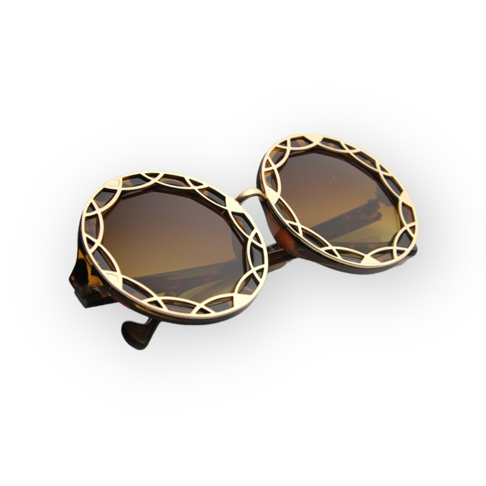 new Oversized Flower Baroque Round Lens Sunglasses ❁ Vintage Gold Amber Lenses ❁